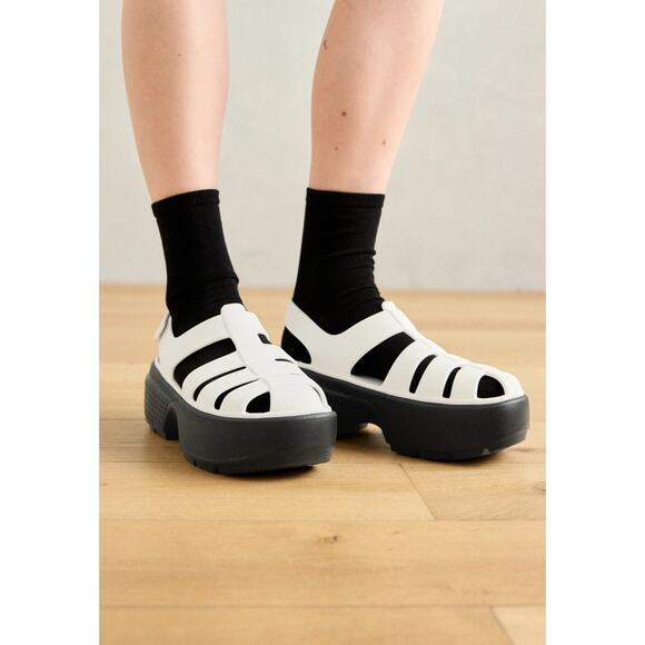 New Crocs Sandals Womens 8 White Stomp Fisherman Platform Slip On Shoes - Picture 2 of 6